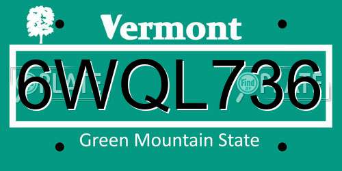 6WQL736 Vermont License Plate