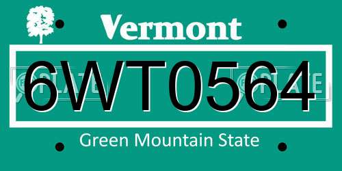 6WT0564 Vermont License Plate