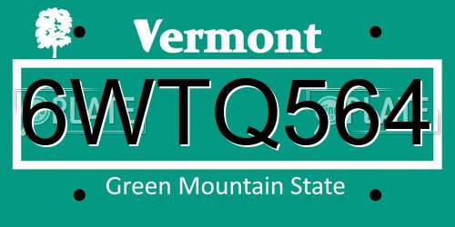 6WTQ564 Vermont License Plate