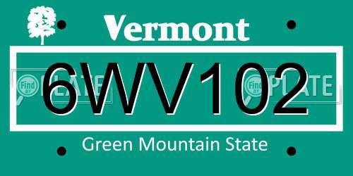 6WV102 Vermont License Plate