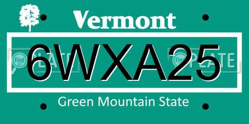 6WXA25 Vermont License Plate