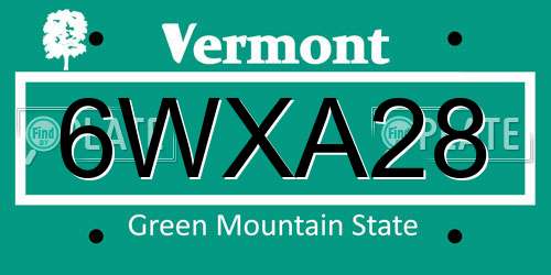 6WXA28 Vermont License Plate