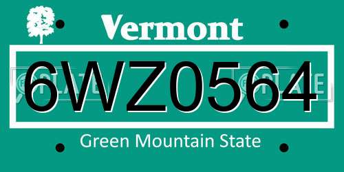 6WZ0564 Vermont License Plate