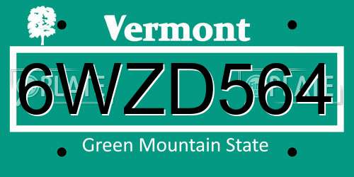 6WZD564 Vermont License Plate