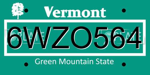 6WZO564 Vermont License Plate