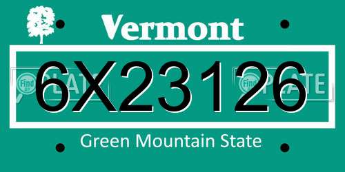 6X23126 Vermont License Plate