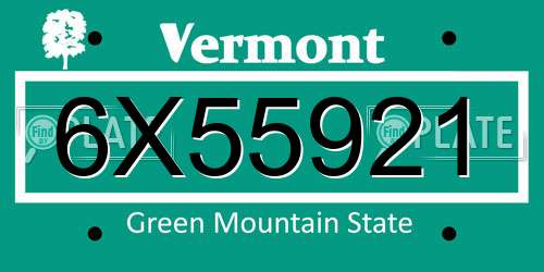 6X55921 Vermont License Plate