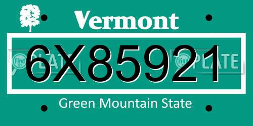 6X85921 Vermont License Plate