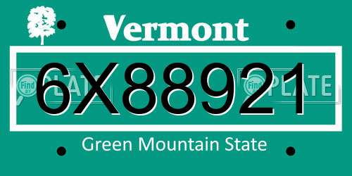 6X88921 Vermont License Plate