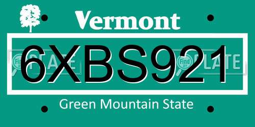 6XBS921 Vermont License Plate