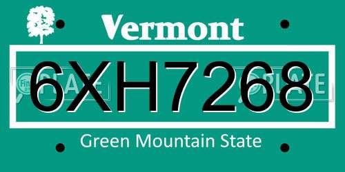 6XH7268 Vermont License Plate