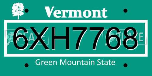 6XH7768 Vermont License Plate