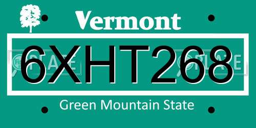 6XHT268 Vermont License Plate