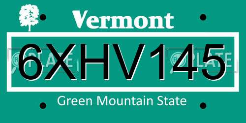 6XHV145 Vermont License Plate