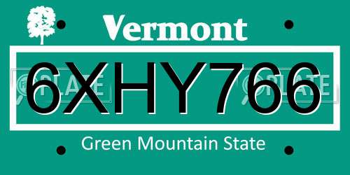 6XHY766 Vermont License Plate