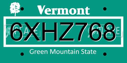 6XHZ768 Vermont License Plate