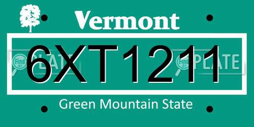 6XT1211 Vermont License Plate