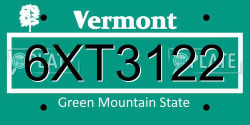 6XT3122 Vermont License Plate