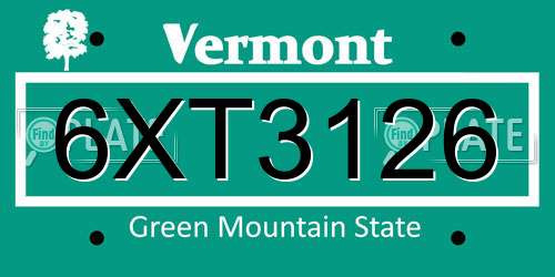 6XT3126 Vermont License Plate