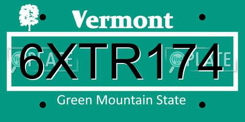 6XTR174 Vermont License Plate