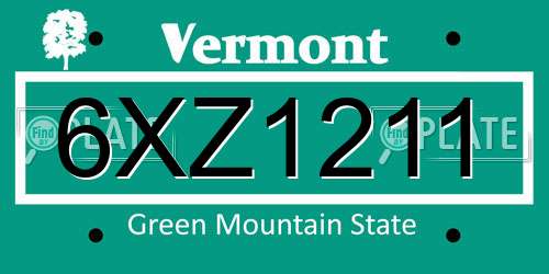 6XZ1211 Vermont License Plate