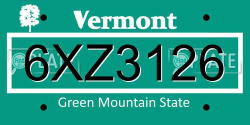 6XZ3126 Vermont License Plate