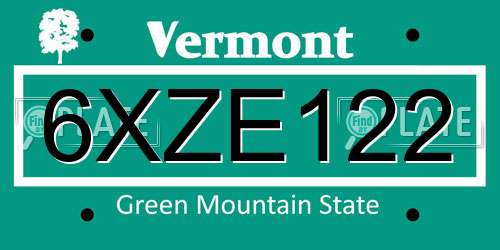 6XZE122 Vermont License Plate