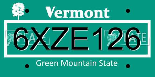 6XZE126 Vermont License Plate