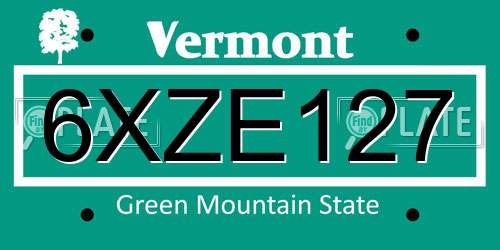 6XZE127 Vermont License Plate