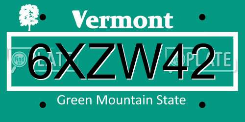 6XZW42 Vermont License Plate