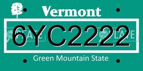 6YC2222 Vermont License Plate