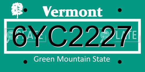 6YC2227 Vermont License Plate