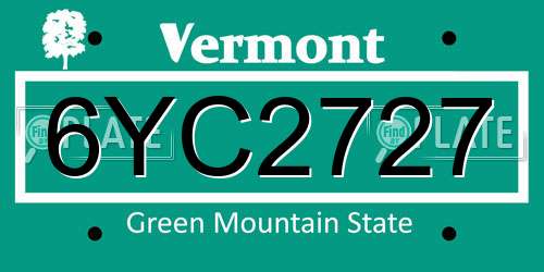 6YC2727 Vermont License Plate