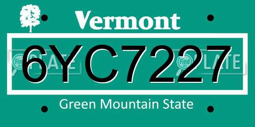 6YC7227 Vermont License Plate