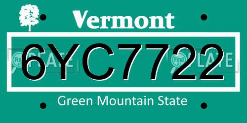 6YC7722 Vermont License Plate