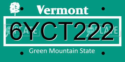 6YCT222 Vermont License Plate