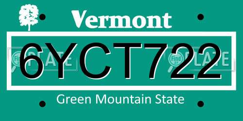 6YCT722 Vermont License Plate