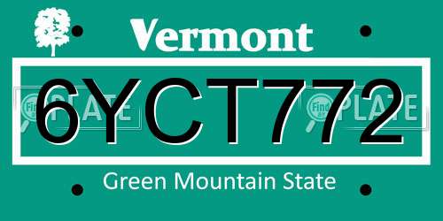 6YCT772 Vermont License Plate
