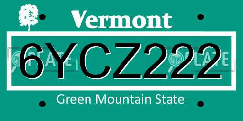 6YCZ222 Vermont License Plate