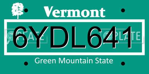 6YDL641 Vermont License Plate