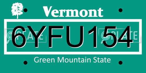 6YFU154 Vermont License Plate