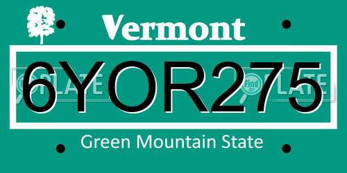 6YOR275 Vermont License Plate