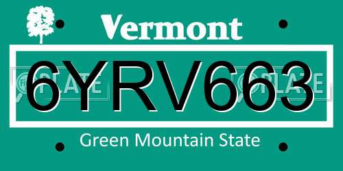 6YRV663 Vermont License Plate
