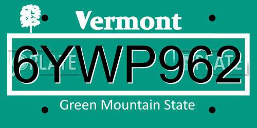 6YWP962 Vermont License Plate