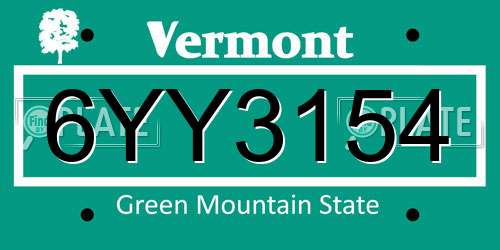 6YY3154 Vermont License Plate