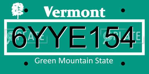 6YYE154 Vermont License Plate