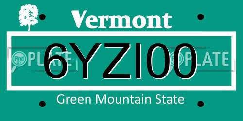 6YZI00 Vermont License Plate