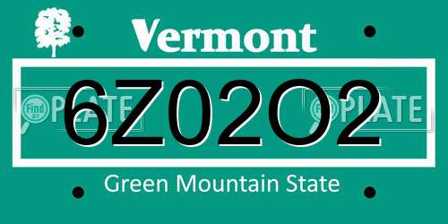 6Z02O2 Vermont License Plate