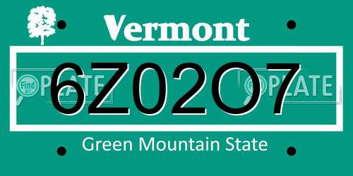 6Z02O7 Vermont License Plate