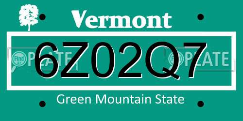 6Z02Q7 Vermont License Plate